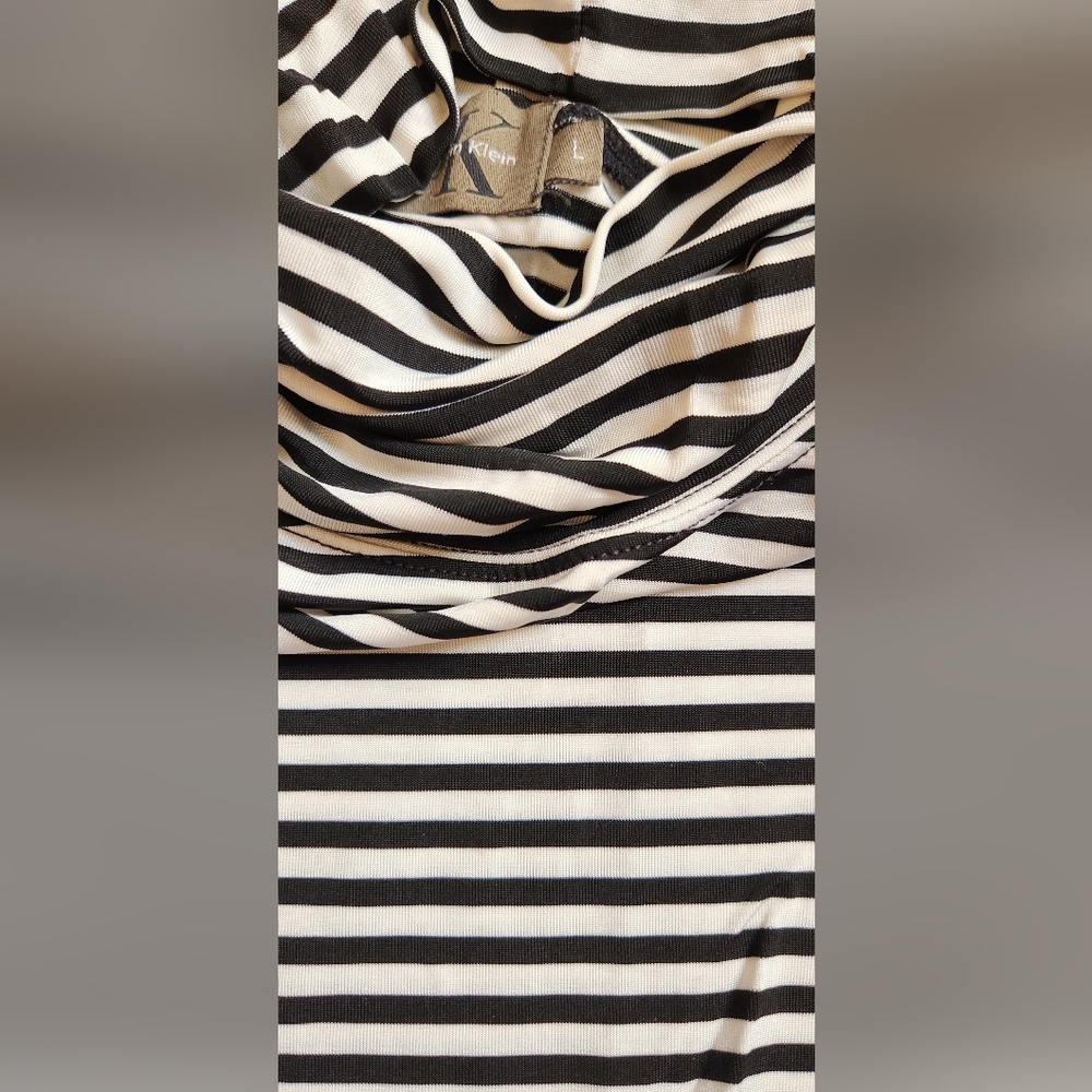 CALVIN KLEIN Men's vintage blk/wht striped turtleneck in L - Picture 6 of 12